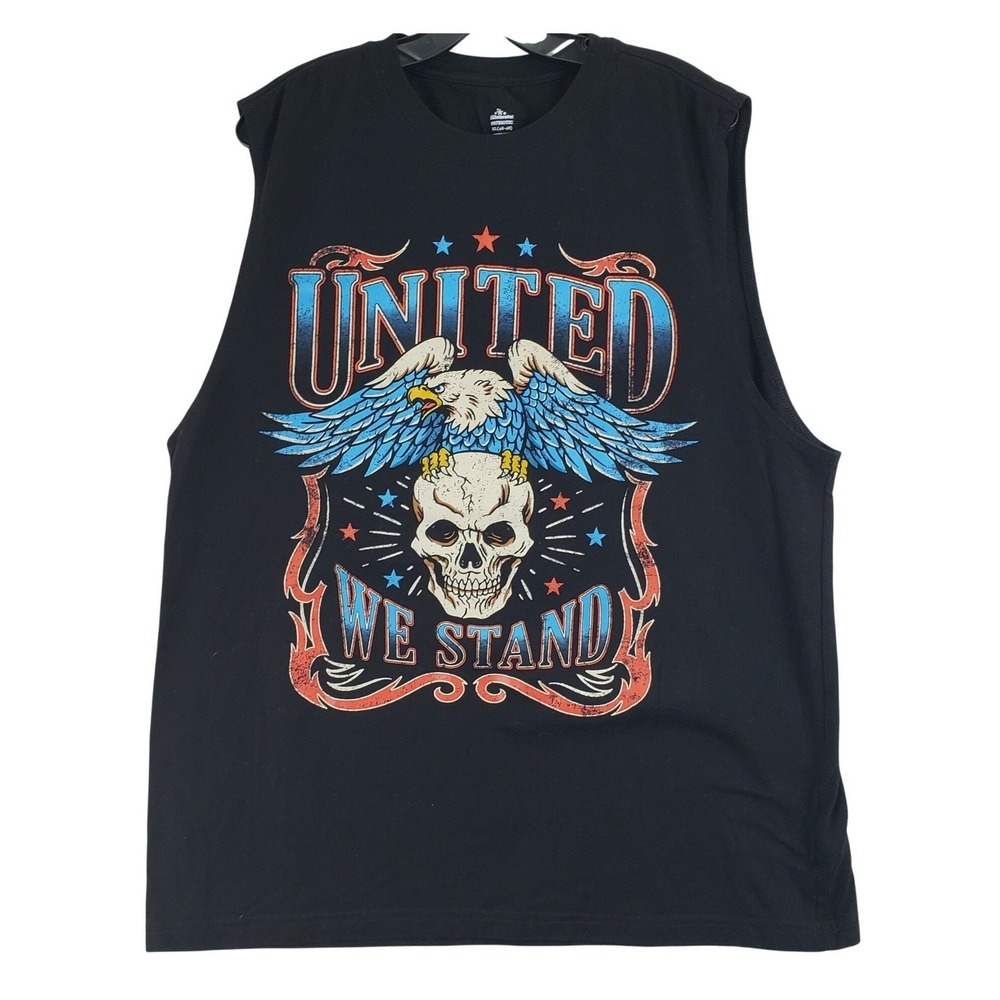 Way to Celebrate Patriotic Muscle Tank Mens XL Black United We Stand Eagle Skull